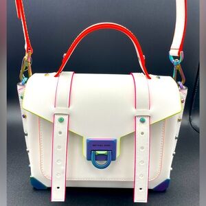 Michael Kors Manhattan Medium Contrast-Trim Leather Satchel White